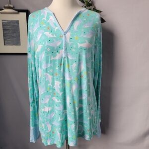 Little Sleepies Sharks Soiree Bamboo Henley Sleep Pajama Top M